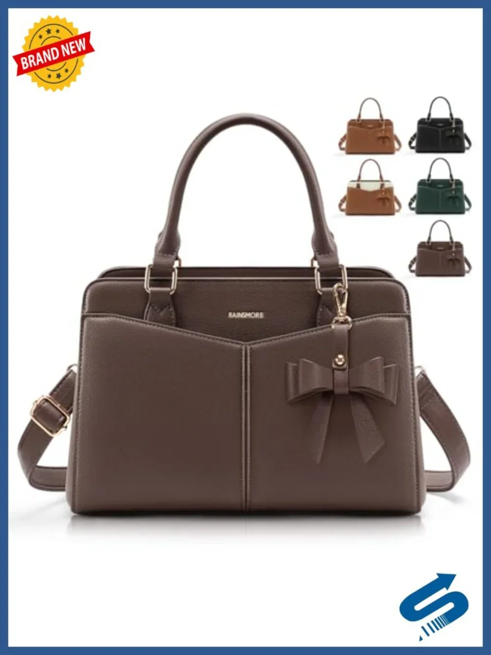 PU Leather Satchel Purse Structured Work Handbag with Bowknot and Shoulder